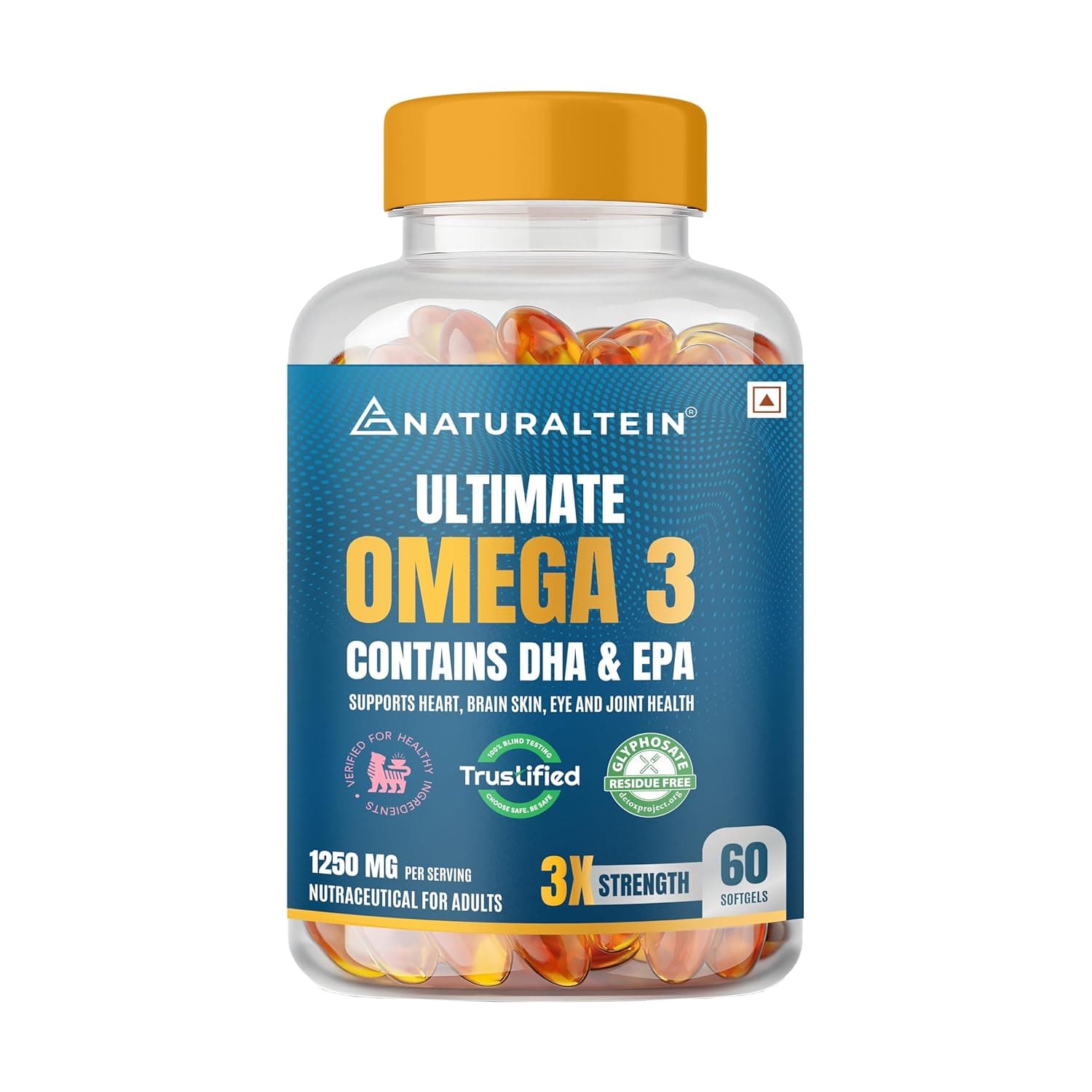 NATURALTEIN Omega-3 Fish Oil 1250mg Triple Strength Softgels | 450mg EPA & 300mg DHA